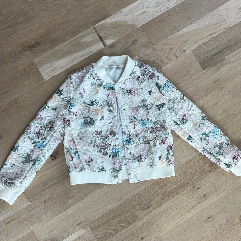 Nanette Lepore Floral Lace Bomber Jacket